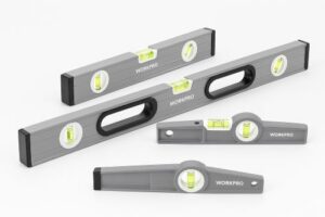 WORKPRO 3-piece level set with 9-inch, 16-inch, and 24-inch levels in gray and green.